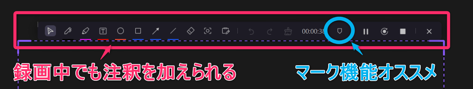 DemoCreator録画中の描画ツールバー